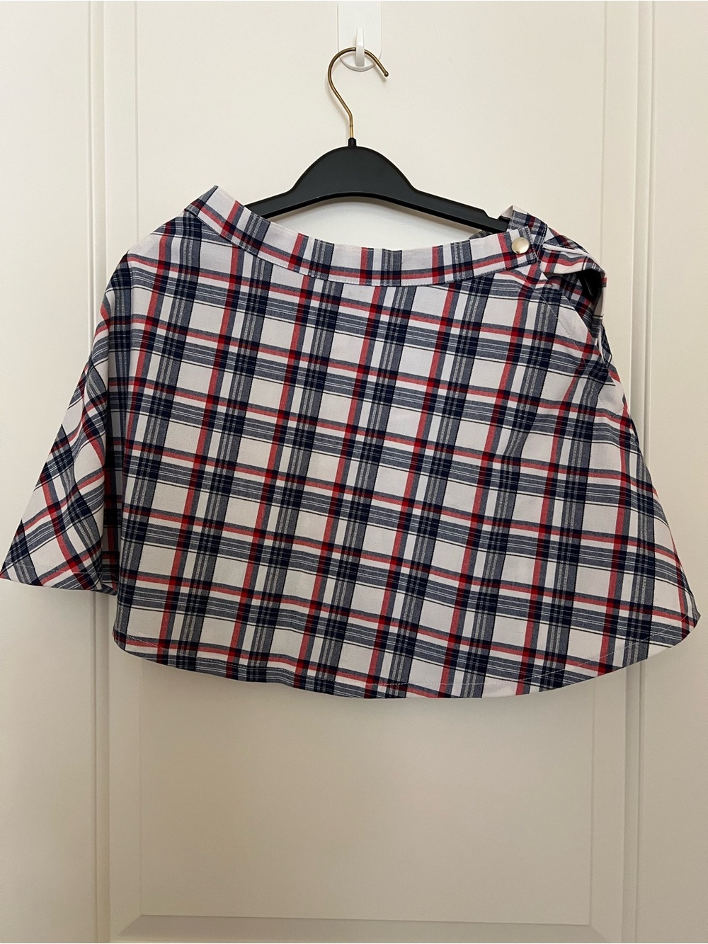 American Apparel White Plaid Mini Skirt with Navy and Red Checks